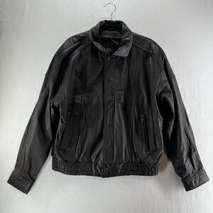 Vtg Byrnes & Baker Bomber Jacket Mens L Lined Zip Up Biker Genuine Leather Brown